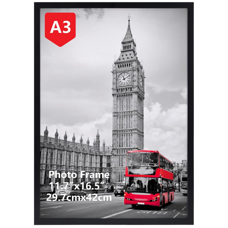 Giftgarden A3 Picture Frame Black Elegant A3 Photo Frame for Displaying Posters Certificates and Artwork Horizontally or Vertically on the Wall