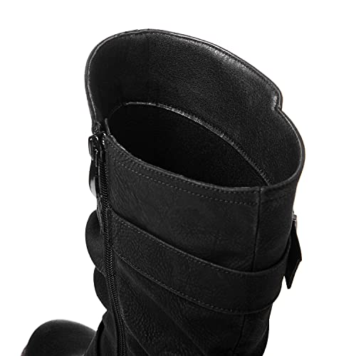 GLOBALWIN Women's Mid Calf Dress Boots Biker Motorcycle Riding Boots Women For Women Black Size 8M - Image 3