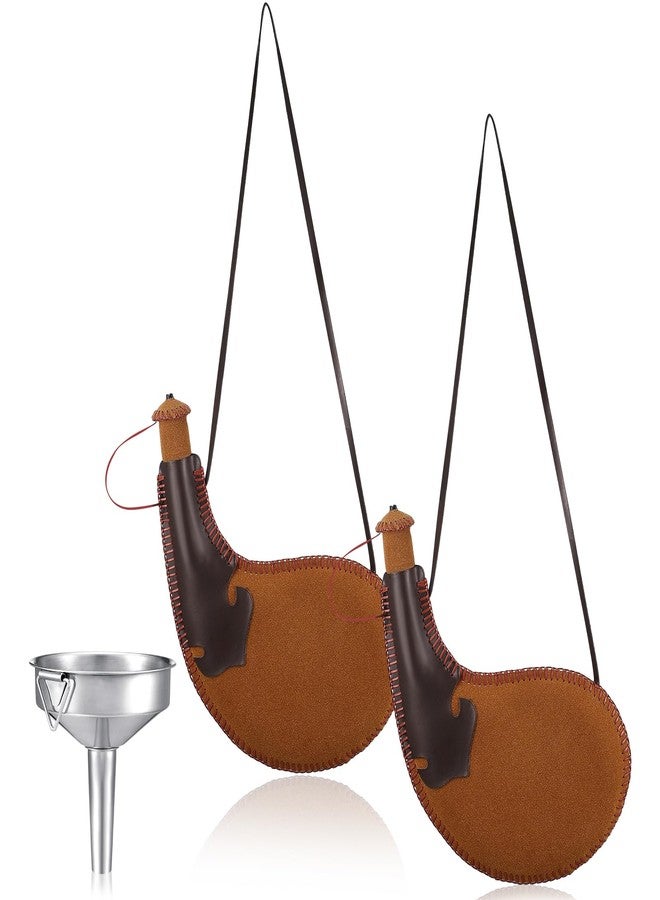 Tiangrid 2 Sets Traditional Bota Bag 500 ml Ancient Spanish Leather Water Canteen with Metal Funnel Portable Flask with Shoulder Strap Vintage Large Pouch for Travel Camping Hiking Outdoor and Costume - Image 1