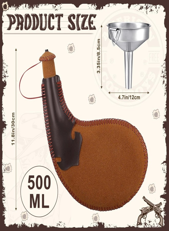 Tiangrid 2 Sets Traditional Bota Bag 500 ml Ancient Spanish Leather Water Canteen with Metal Funnel Portable Flask with Shoulder Strap Vintage Large Pouch for Travel Camping Hiking Outdoor and Costume - Image 2