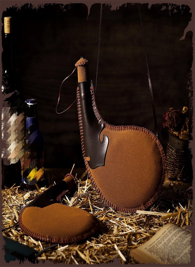Tiangrid 2 Sets Traditional Bota Bag 500 ml Ancient Spanish Leather Water Canteen with Metal Funnel Portable Flask with Shoulder Strap Vintage Large Pouch for Travel Camping Hiking Outdoor and Costume - Image 3