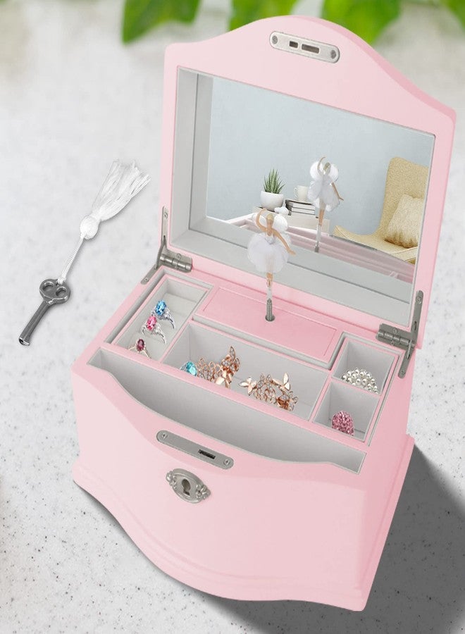 Jozen Gift Wooden Ballerina Musical Jewelry Box with Mirror&Tassel Key for Girls,Musical Keepsake Box,Kid's Jewelry Storage Music Box,Gift for holidays,New Year,Birthday and Friends- Pink, - Image 1