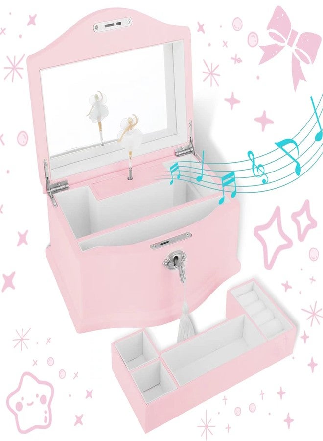 Jozen Gift Wooden Ballerina Musical Jewelry Box with Mirror&Tassel Key for Girls,Musical Keepsake Box,Kid's Jewelry Storage Music Box,Gift for holidays,New Year,Birthday and Friends- Pink, - Image 4