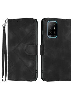 HuHa Case Cover For OPPO Reno6 Z 5G/Reno5 F/Reno5 Lite Line Pattern Skin Feel Leather Phone Case Black 
