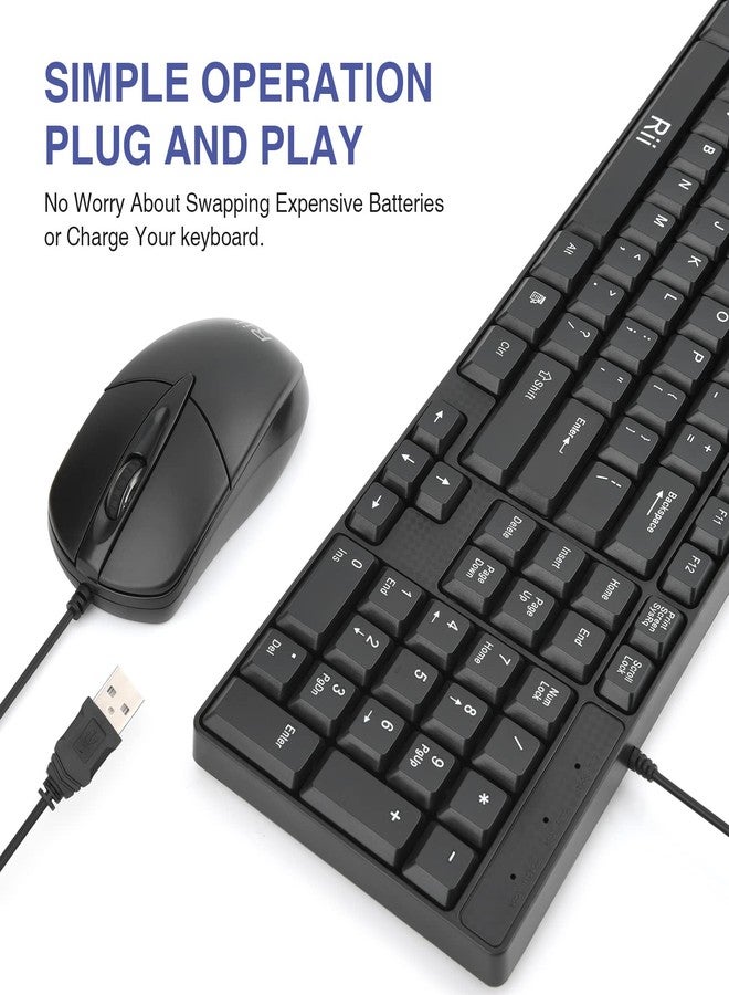 Rii Basic Keyboard and Mouse, RK203 Ultra Full Size Slim USB Basic Wired Mouse and Keyboard Combo Set with Number Pad for Computer,Laptop,PC,Notebook,Windows and School Work(1 Pack) - Image 2