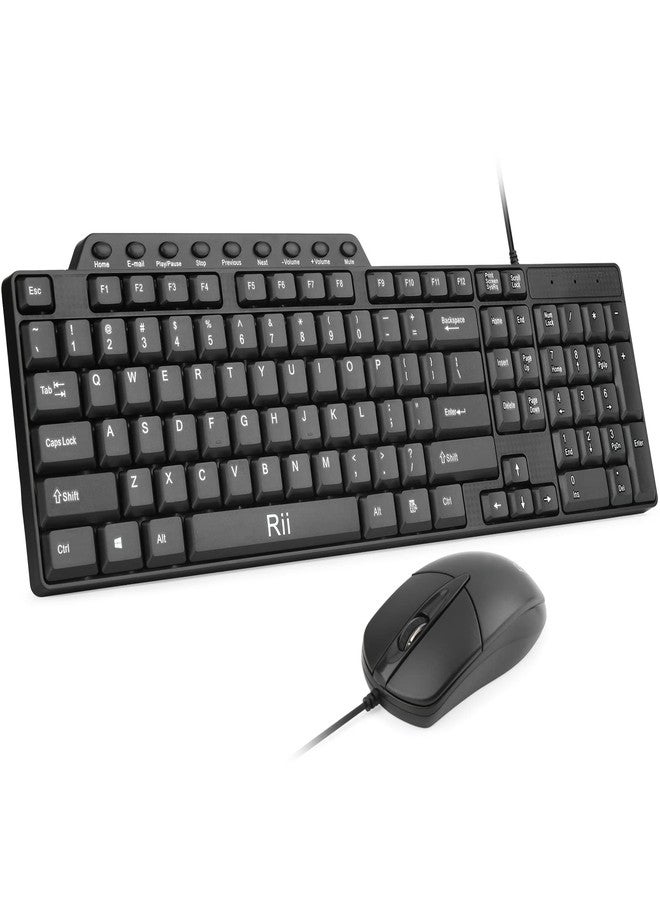 Rii Basic Keyboard and Mouse, RK203 Ultra Full Size Slim USB Basic Wired Mouse and Keyboard Combo Set with Number Pad for Computer,Laptop,PC,Notebook,Windows and School Work(1 Pack) - Image 1