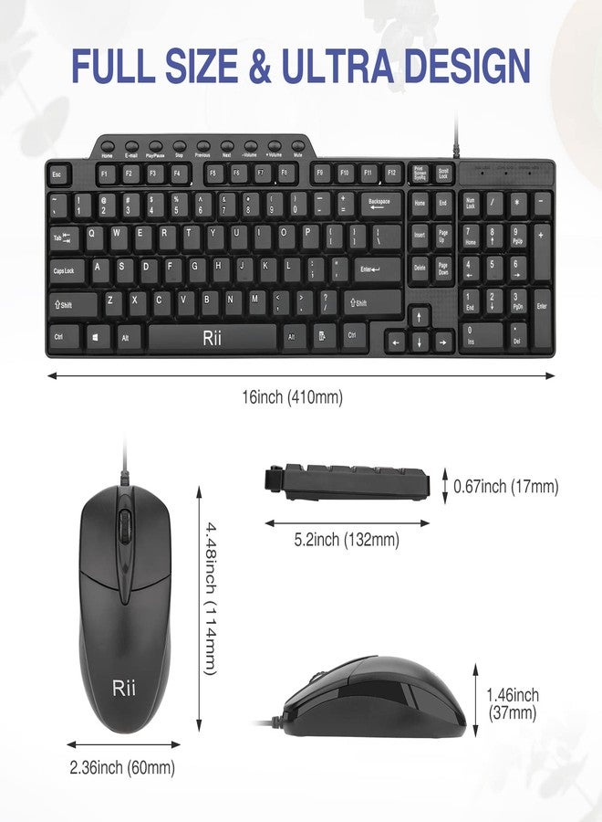 Rii Basic Keyboard and Mouse, RK203 Ultra Full Size Slim USB Basic Wired Mouse and Keyboard Combo Set with Number Pad for Computer,Laptop,PC,Notebook,Windows and School Work(1 Pack) - Image 3