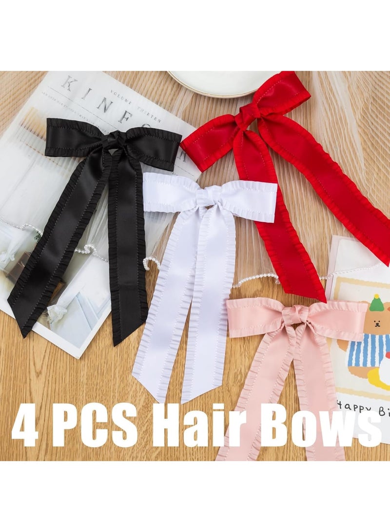 Hair Bows Set, Big Bow Hair Clips for Girls, Aesthetic Ponytail Holders for Women u0026 Teens, Cute Hair‘s Accessories for Daily Wear u0026 Special Occasions, Party (4-Piece, White,Red,Black,Pink) - Image 4