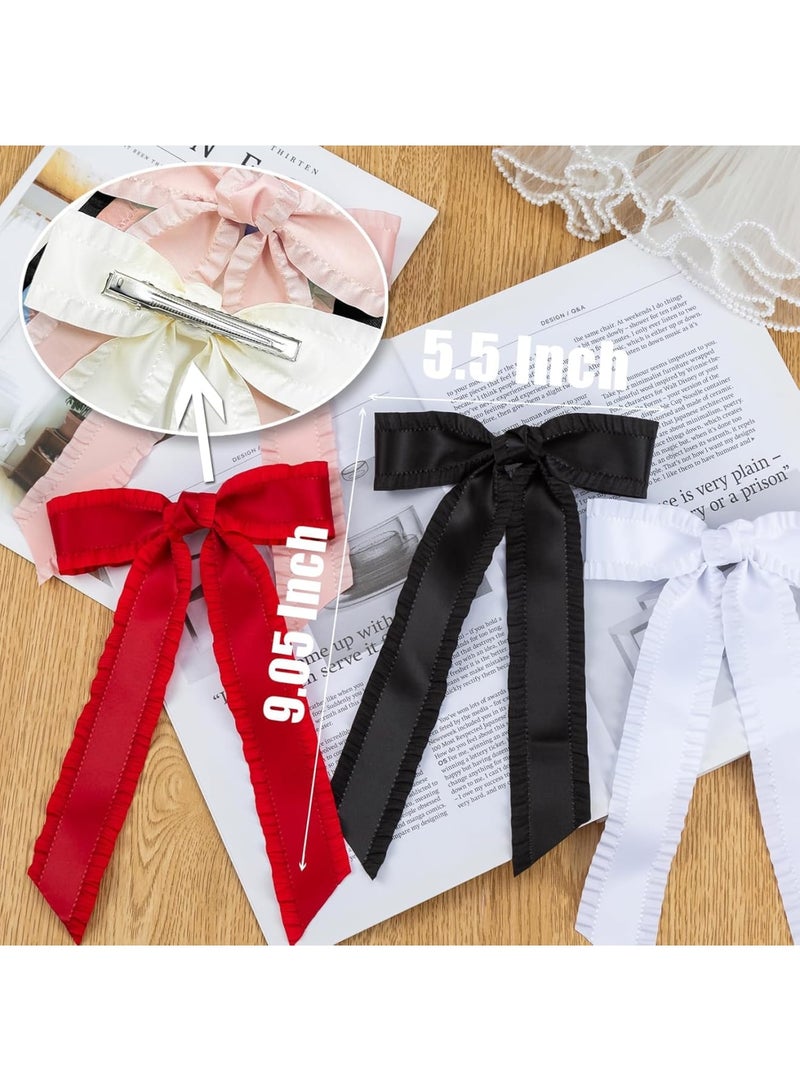 Hair Bows Set, Big Bow Hair Clips for Girls, Aesthetic Ponytail Holders for Women u0026 Teens, Cute Hair‘s Accessories for Daily Wear u0026 Special Occasions, Party (4-Piece, White,Red,Black,Pink) - Image 2