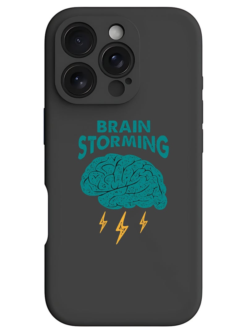 Theodor iPhone 16 Pro Max Black Protective Slim Fit Case Liquid Silicone Cover with Full Body Protection Anti-Scratch Shockproof Case For iPhone - Brain Stroming - Image 1