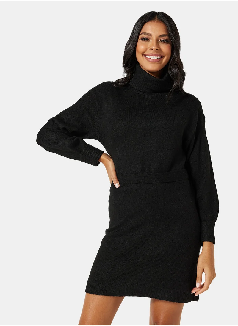 Jacqueline de Yong Knit Belted Sweat Mini Dress