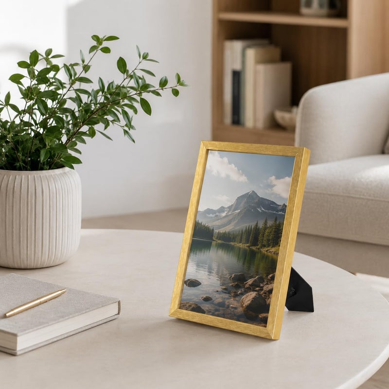 KAIWIN إطار صور KAIWIN A5 ذهبي مجموعة من 3، إطار 21 × 14.8 سم بزجاج أكريليك للتعليق والوقوف، إطار صور A5 خشبي للصور واللوحات نماذج عملية - Image 2