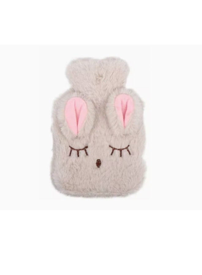 Soft Texture Warm Baby Plush Flushing Hot Water Bag, Cartoon Rabbit Plush Water Injection Hand Warmer Treasure, Washable Water Warm Handbag (White + Pink) - Image 1
