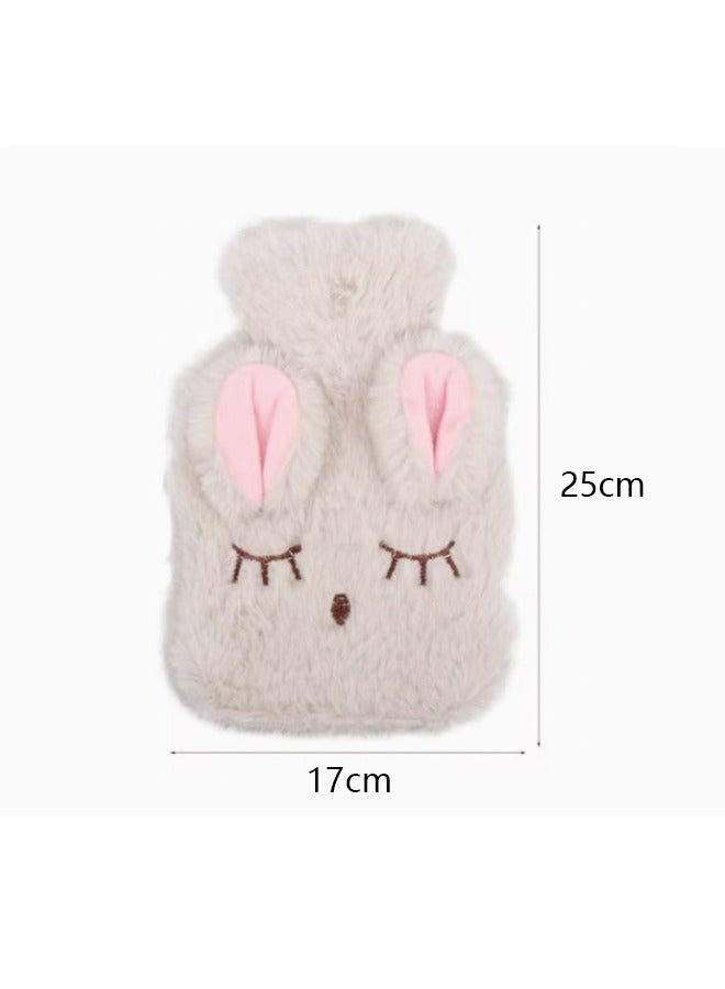Soft Texture Warm Baby Plush Flushing Hot Water Bag, Cartoon Rabbit Plush Water Injection Hand Warmer Treasure, Washable Water Warm Handbag (White + Pink) - Image 5