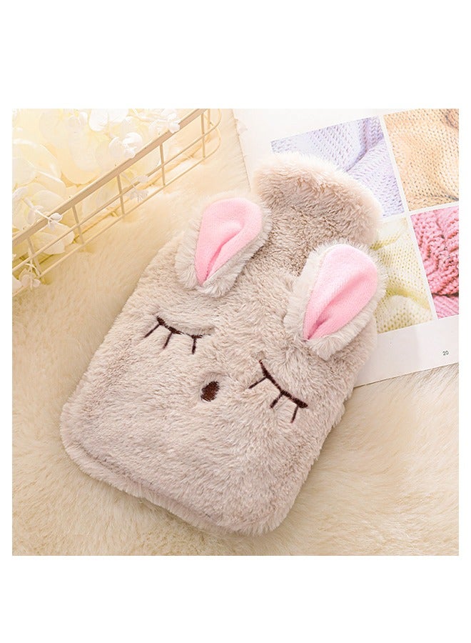 Soft Texture Warm Baby Plush Flushing Hot Water Bag, Cartoon Rabbit Plush Water Injection Hand Warmer Treasure, Washable Water Warm Handbag (White + Pink) - Image 2