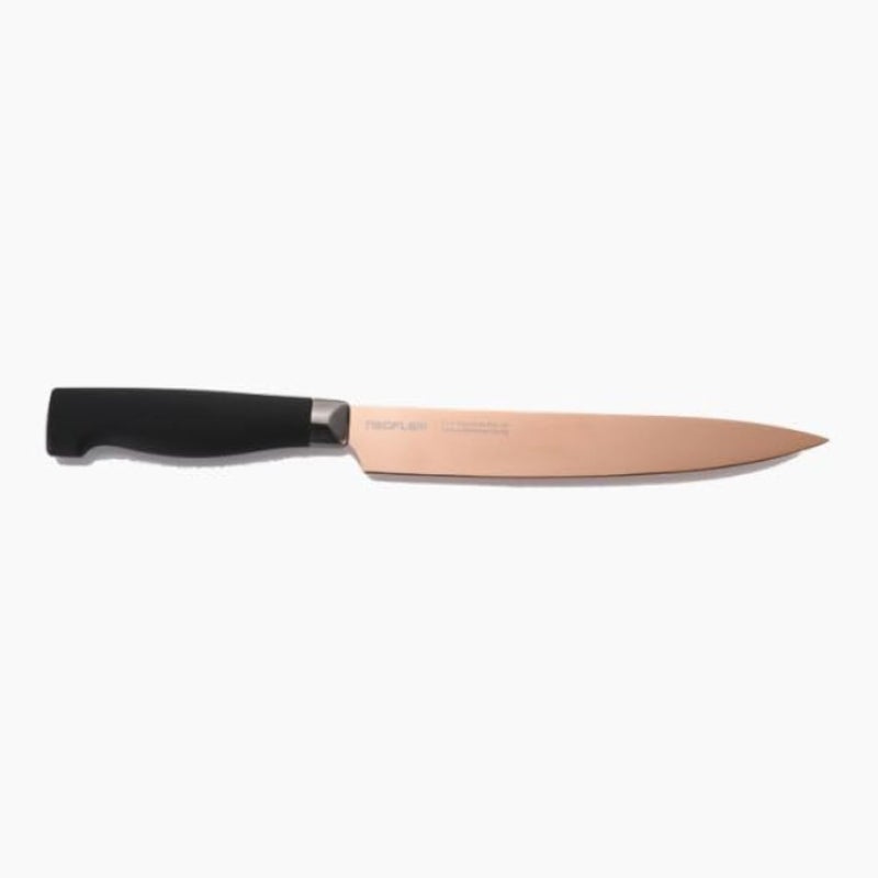 Professional Chef Knife with Rose Gold Titanium Blade, Ergonomic Black Handle, 20cm