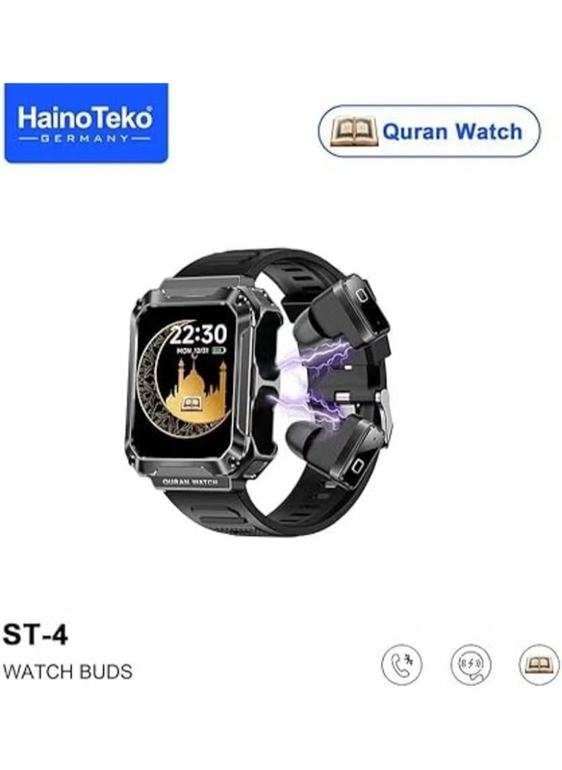 Haino Teko Watch Buds ST-4 Quran Watch & Earbuds Combo | Full Quran (114 Chapters), 5 Times Prayer Times, 4GB MP3 Speaker, Bluetooth Earbuds, Stylish Design, Ideal for Daily Use, iPhone & Android Compatible  - Image 5