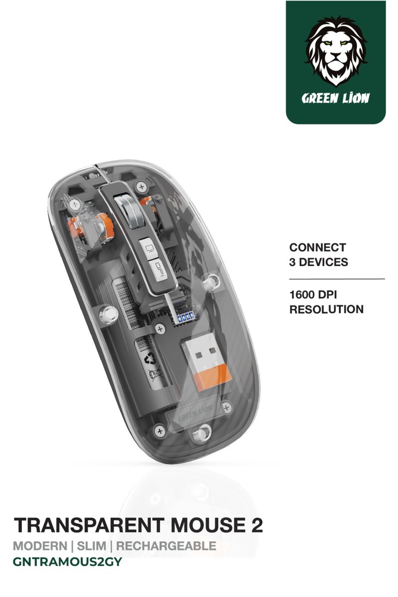 GREEN LION Transparent Mouse 2 1600DPI 10m Range 5 keys / Aluminum Alloy Roller / Plug & Play for Windows / Android / Mac / 500mAh Battery Capacity / Wireless + BT + Charging Mouse Connection - Grey - Image 1