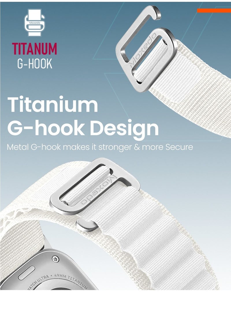 Moxedo Alpine Loop Watch Band Adjustable Sports Nylon Woven with Titanium G-Hook Strap Compatible with Apple Watch Band Series 8,7,6,5,4,3,2,1,SE Ultra design for 44mm,45mm,49mm (Starlight)