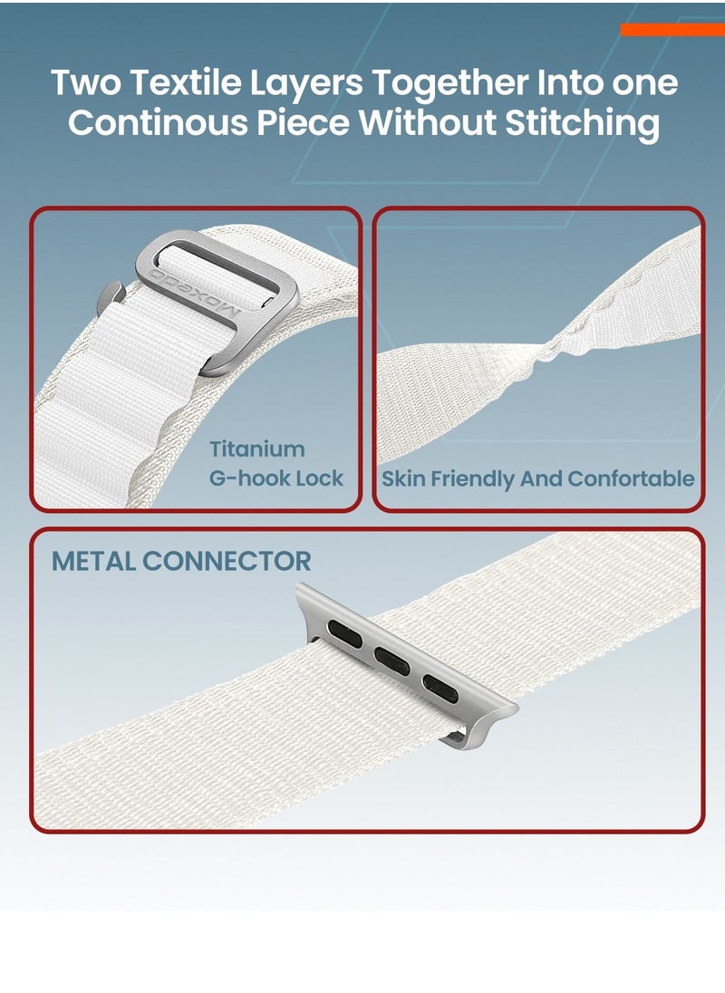 Moxedo Alpine Loop Watch Band Adjustable Sports Nylon Woven with Titanium G-Hook Strap Compatible with Apple Watch Band Series 8,7,6,5,4,3,2,1,SE Ultra design for 44mm,45mm,49mm (Starlight)