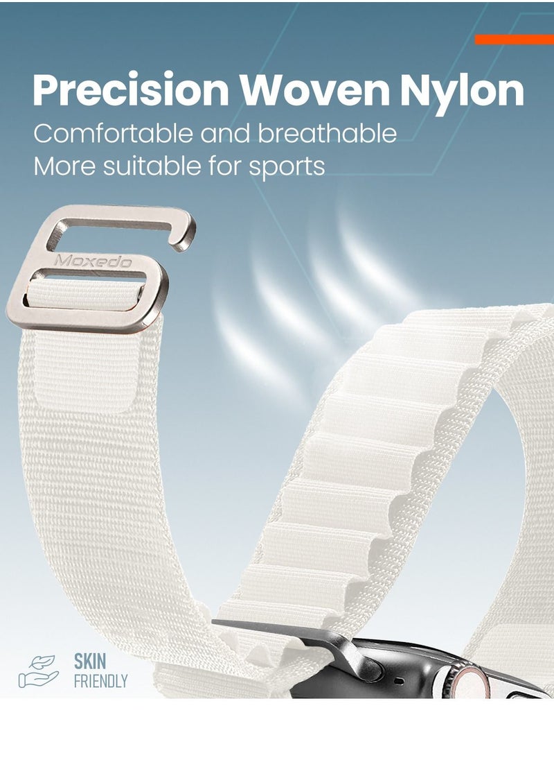 Moxedo Alpine Loop Watch Band Adjustable Sports Nylon Woven with Titanium G-Hook Strap Compatible with Apple Watch Band Series 8,7,6,5,4,3,2,1,SE Ultra design for 44mm,45mm,49mm (Starlight)