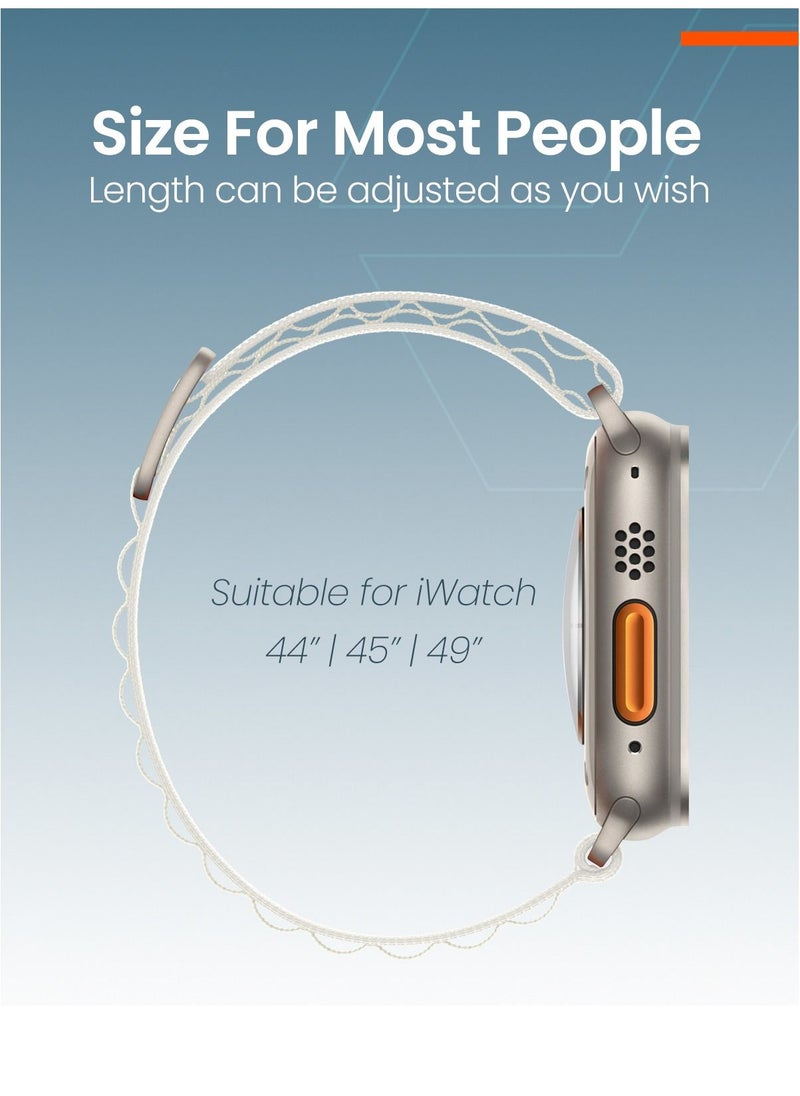 Moxedo Alpine Loop Watch Band Adjustable Sports Nylon Woven with Titanium G-Hook Strap Compatible with Apple Watch Band Series 8,7,6,5,4,3,2,1,SE Ultra design for 44mm,45mm,49mm (Starlight)