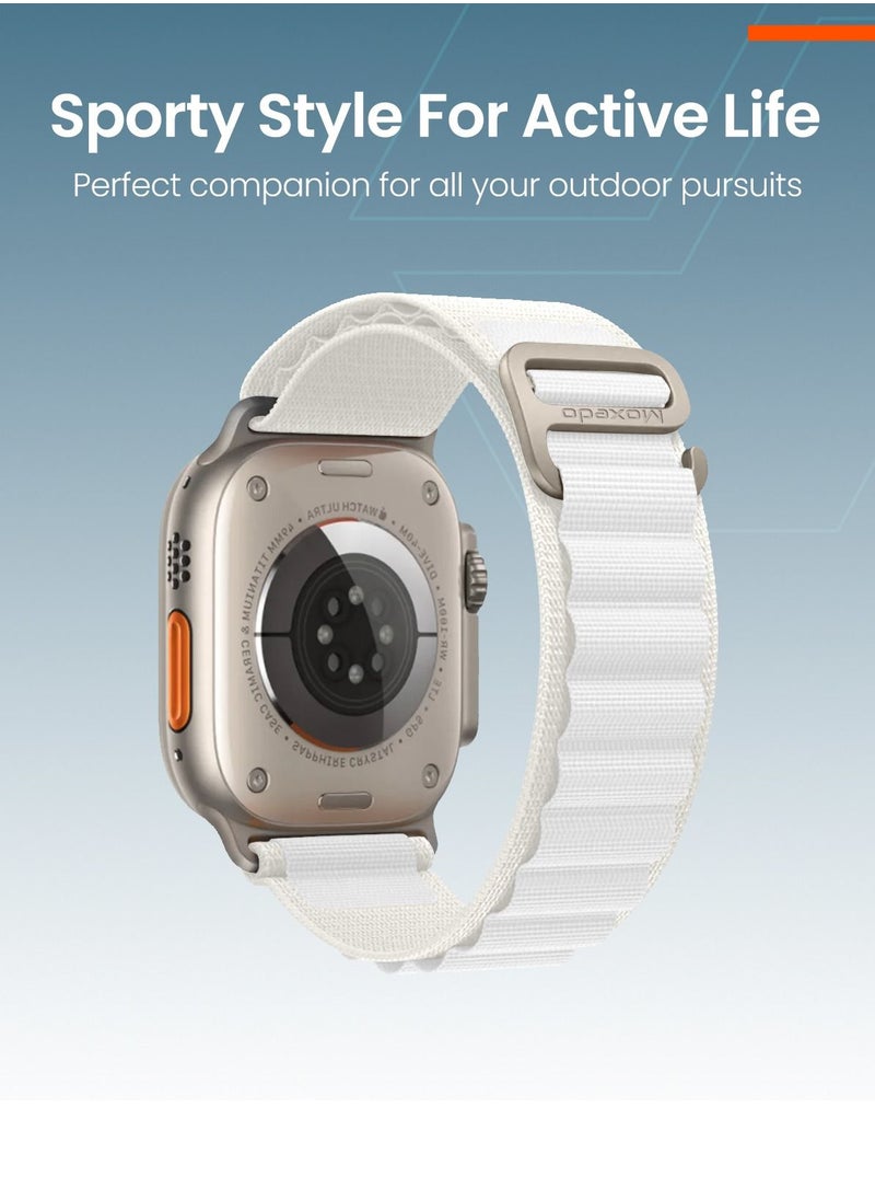 Moxedo Alpine Loop Watch Band Adjustable Sports Nylon Woven with Titanium G-Hook Strap Compatible with Apple Watch Band Series 8,7,6,5,4,3,2,1,SE Ultra design for 44mm,45mm,49mm (Starlight)