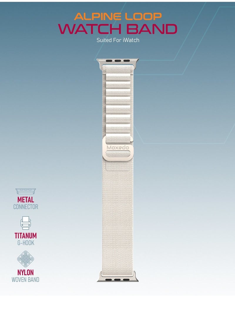 Moxedo Alpine Loop Watch Band Adjustable Sports Nylon Woven with Titanium G-Hook Strap Compatible with Apple Watch Band Series 8,7,6,5,4,3,2,1,SE Ultra design for 44mm,45mm,49mm (Starlight)