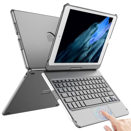 TQQ Touch for iPad 9th Generation Case with Keyboard (10.2", 2021), Multi-Touch Trackpad, 360° Rotatable Protective Cover for iPad Keyboard 9th/8th/7th Gen with Pencil Holder (Gray) - Image 1