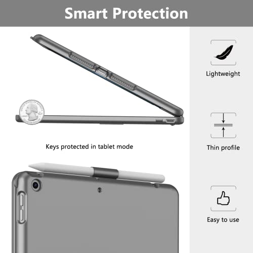 TQQ Touch for iPad 9th Generation Case with Keyboard (10.2", 2021), Multi-Touch Trackpad, 360° Rotatable Protective Cover for iPad Keyboard 9th/8th/7th Gen with Pencil Holder (Gray) - Image 3