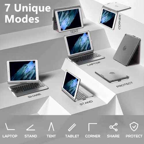 TQQ Touch for iPad 9th Generation Case with Keyboard (10.2", 2021), Multi-Touch Trackpad, 360° Rotatable Protective Cover for iPad Keyboard 9th/8th/7th Gen with Pencil Holder (Gray) - Image 5