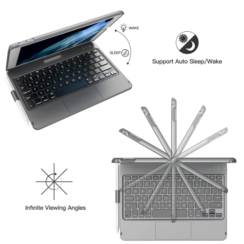 TQQ Touch for iPad 9th Generation Case with Keyboard (10.2", 2021), Multi-Touch Trackpad, 360° Rotatable Protective Cover for iPad Keyboard 9th/8th/7th Gen with Pencil Holder (Gray) - Image 4