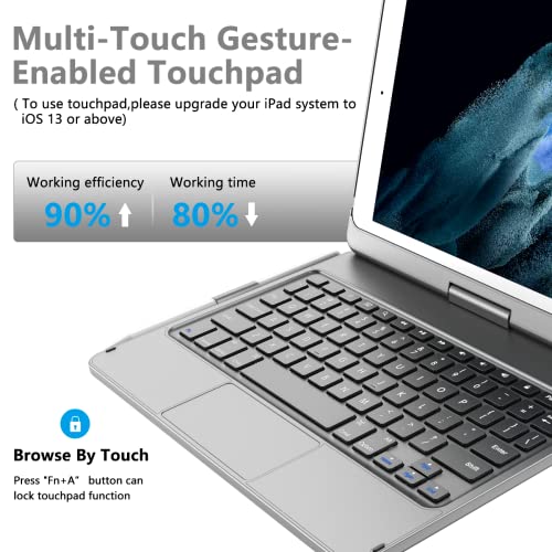 TQQ Touch for iPad 9th Generation Case with Keyboard (10.2", 2021), Multi-Touch Trackpad, 360° Rotatable Protective Cover for iPad Keyboard 9th/8th/7th Gen with Pencil Holder (Gray) - Image 2
