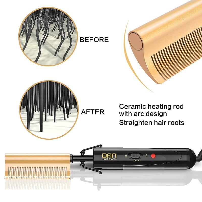 DAN Technology Curved Ceramic Hair Straightener and Heat Press Comb, 450Â°F Dual Voltage for Natural Black Hair, Portable for Travel & Home - Image 3