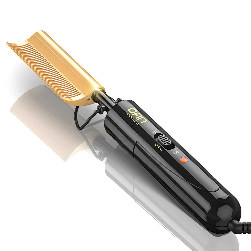 DAN Technology Curved Ceramic Hair Straightener and Heat Press Comb, 450Â°F Dual Voltage for Natural Black Hair, Portable for Travel & Home - Image 1