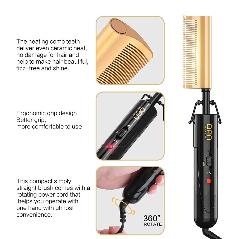 DAN Technology Curved Ceramic Hair Straightener and Heat Press Comb, 450Â°F Dual Voltage for Natural Black Hair, Portable for Travel & Home - Image 4