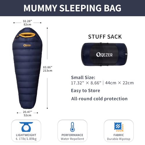 QEZER Down Sleeping Bag for Adults with 620 Fill Power Down Ultralight Mummy Backpacking Sleeping Bag - Image 2