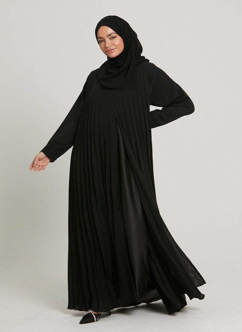 Elegant Black plain abaya wityh belt and Hijab-N232A