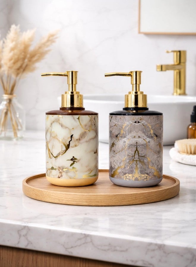 LAGET® 300ml Soap Dispenser for Wash Basin - Stone Marble Print | Kitchen and Bathroom Accessories Items | Refillable Handwash Dispenser Bottles- Set of 2 (Mix) - Image 1