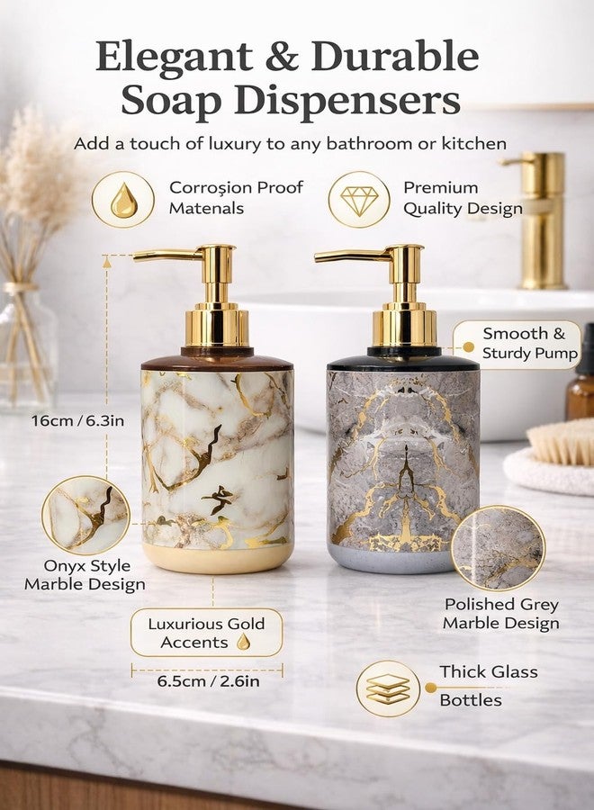 LAGET® 300ml Soap Dispenser for Wash Basin - Stone Marble Print | Kitchen and Bathroom Accessories Items | Refillable Handwash Dispenser Bottles- Set of 2 (Mix) - Image 5