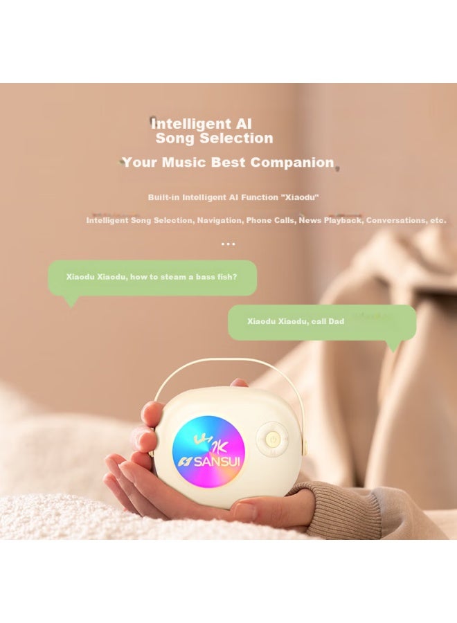 Sansui V9 Microphone Speaker All-in-one Wireless Bluetooth Children's Home Karaoke Ktv Outdoor Family Cream White - Image 2