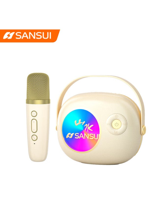 Sansui V9 Microphone Speaker All-in-one Wireless Bluetooth Children's Home Karaoke Ktv Outdoor Family Cream White - Image 1