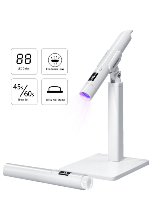 اليدين الحرة فوق البنفسجية مصباح الأظافر مع قوس: فلاش علاج المصباح مع 360 درجة الدوار العد التنازلي موقت LCD عرض 200 ماه قابل للشحن أدى مصباح الأظافر مناسبة للهلام تلميع الأظافر الراينست ديكور ديي المنزل (الأبيض) - Image 1