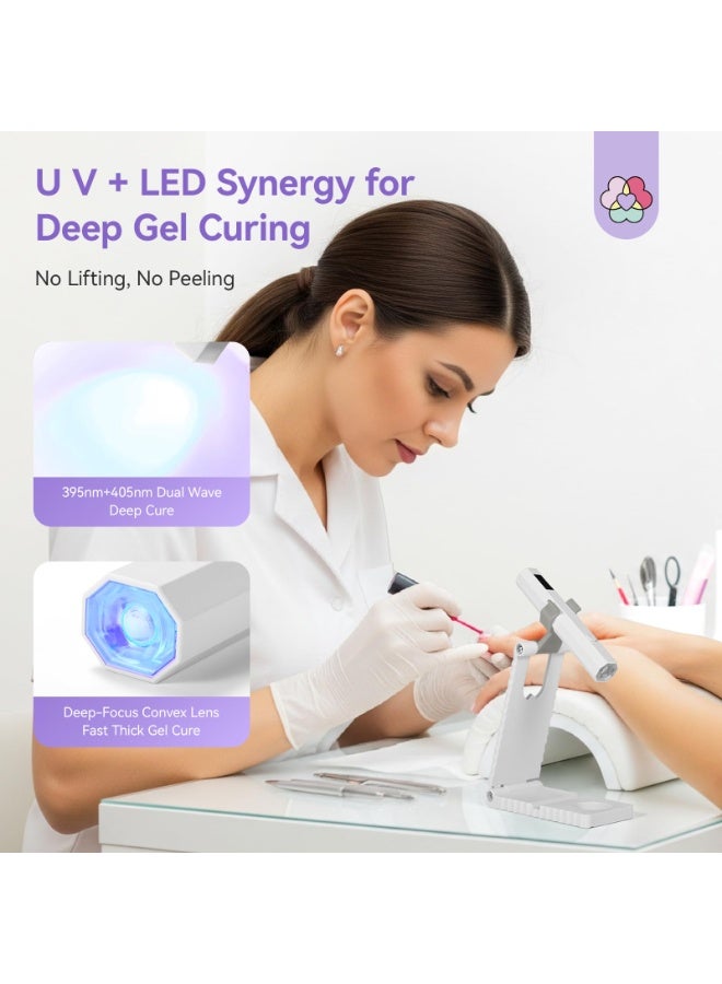 اليدين الحرة فوق البنفسجية مصباح الأظافر مع قوس: فلاش علاج المصباح مع 360 درجة الدوار العد التنازلي موقت LCD عرض 200 ماه قابل للشحن أدى مصباح الأظافر مناسبة للهلام تلميع الأظافر الراينست ديكور ديي المنزل (الأبيض) - Image 3