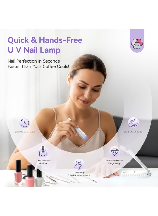 اليدين الحرة فوق البنفسجية مصباح الأظافر مع قوس: فلاش علاج المصباح مع 360 درجة الدوار العد التنازلي موقت LCD عرض 200 ماه قابل للشحن أدى مصباح الأظافر مناسبة للهلام تلميع الأظافر الراينست ديكور ديي المنزل (الأبيض) - Image 2