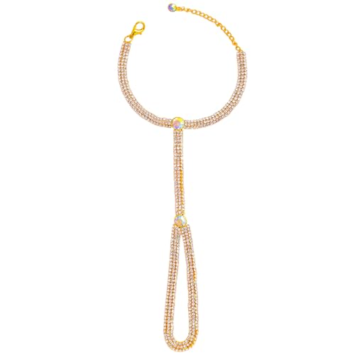 VAMA FASHIONS Golden Hand Bracelet Link chain Without Ring Bridal Diamond Hathphool Stone Hath Panja Hand Harness for Women and Girls (3 Line Hath phool For Wedding) - Image 1