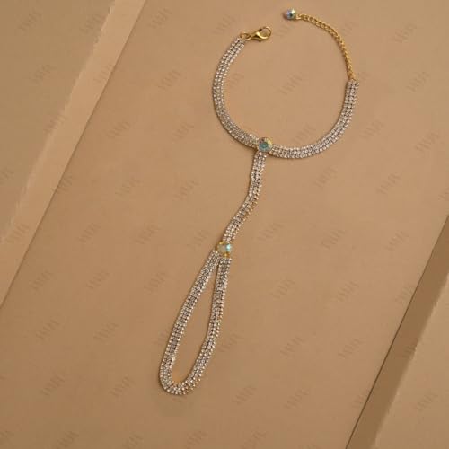 VAMA FASHIONS Golden Hand Bracelet Link chain Without Ring Bridal Diamond Hathphool Stone Hath Panja Hand Harness for Women and Girls (3 Line Hath phool For Wedding) - Image 5