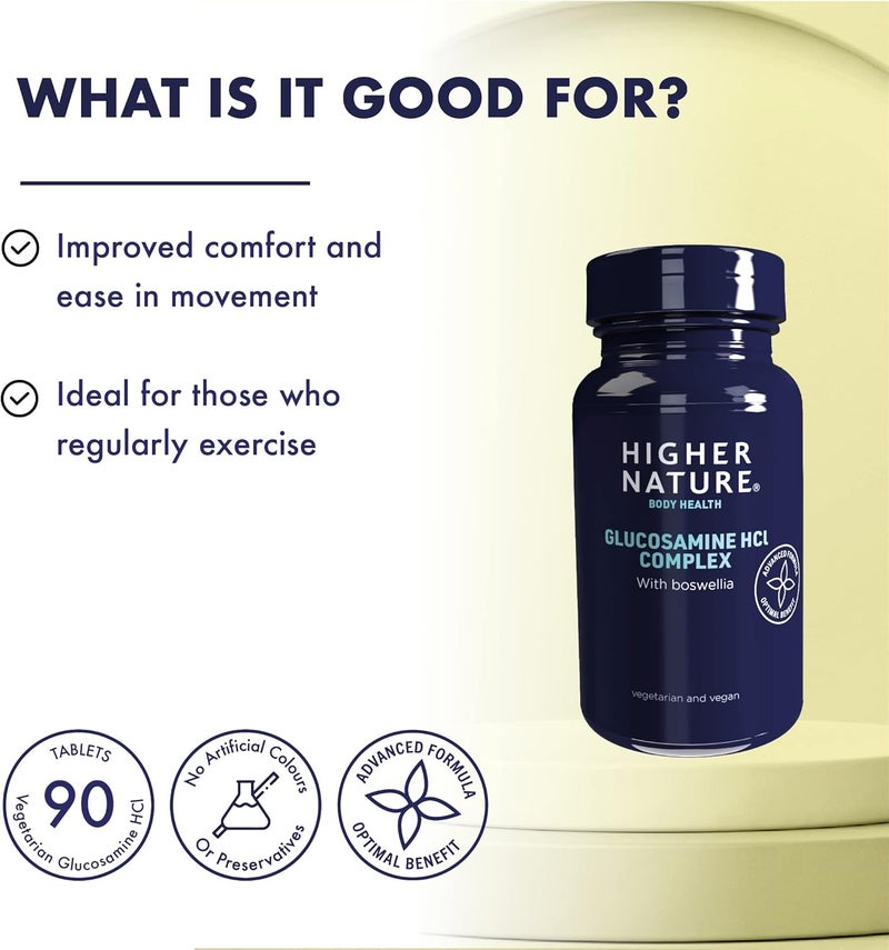 Higher Nature Glucosamine HCl Complex High Strength Support Staying Active with Boswellia Vegetarian Vegan 90 Tablets - Image 2