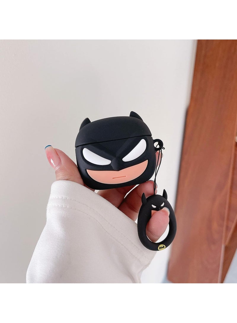 عام حقيبة لسماعات Airpods Pro الجيل الثاني/الجيل الأول مع سلسلة مفاتيح، حقيبة سيليكون واقية بتصميم كرتوني لجهاز Airpods Pro (2023/2022/2019) حقيبة هاتف مغلقة للنساء والرجال، تصميم باتمان الأسود - Image 5