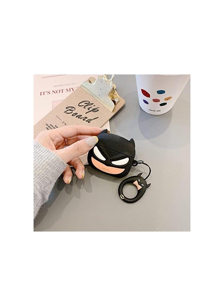 عام حقيبة لسماعات Airpods Pro الجيل الثاني/الجيل الأول مع سلسلة مفاتيح، حقيبة سيليكون واقية بتصميم كرتوني لجهاز Airpods Pro (2023/2022/2019) حقيبة هاتف مغلقة للنساء والرجال، تصميم باتمان الأسود - Image 4